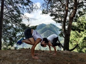 Shaokao and Niki doing yoga